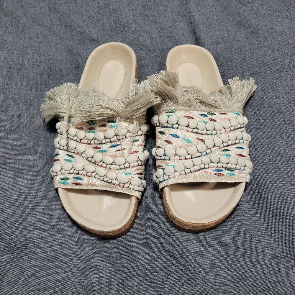 Women's Chloé Patterned Fringe Trim Accent Slides